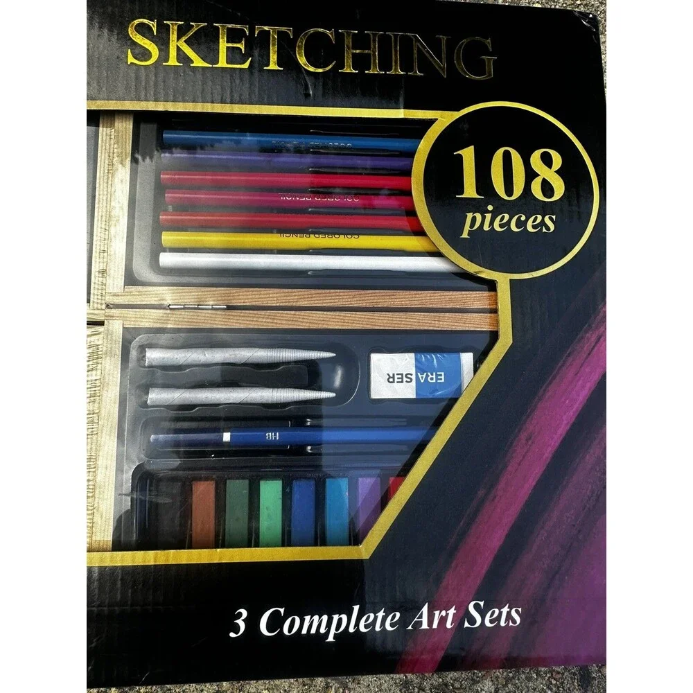 Wonder & Weiss Complete Drawing Sketch Acrylic Art Set 108 Pieces Wooden Case